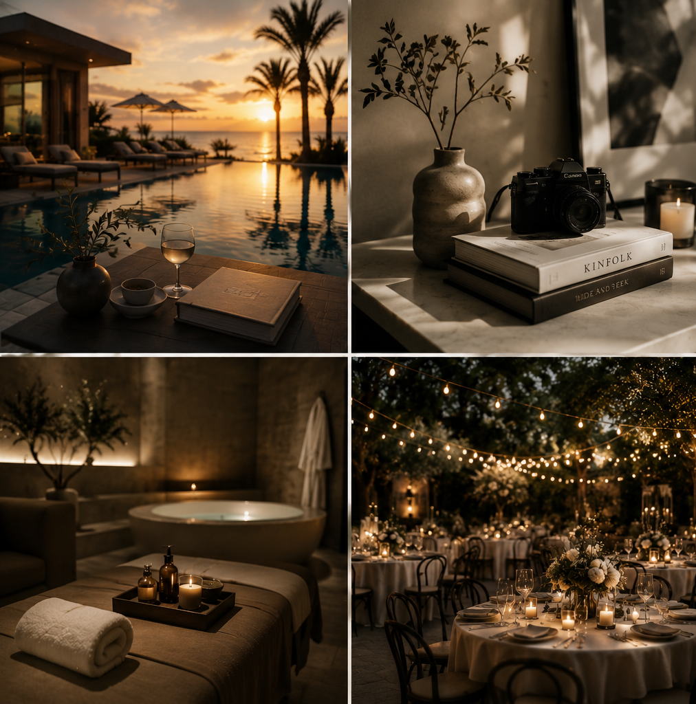 Visuell storytelling för hospitality-varumärken med fokus på hotellupplevelser, atmosfär och premiuminnehåll.